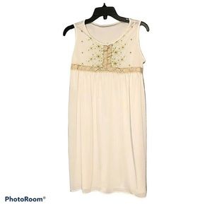 Vintage Satin Ivory Full Night Gown Embroidered No Tags Womens Medium